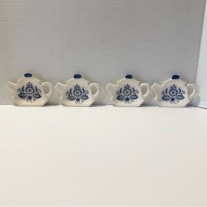 VTG-Set of 4-Delft Blue Style Tea Bag Holder-Teapot Shaped-China Blue Onion